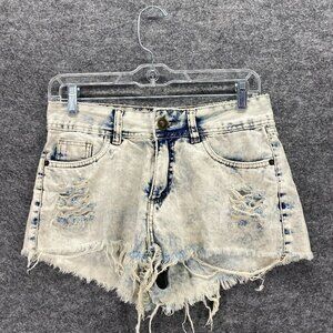Dardak Shorts Women's Sz 38 Blue Wash Denim Mid Rise Cut Off Fray Hem Frayed